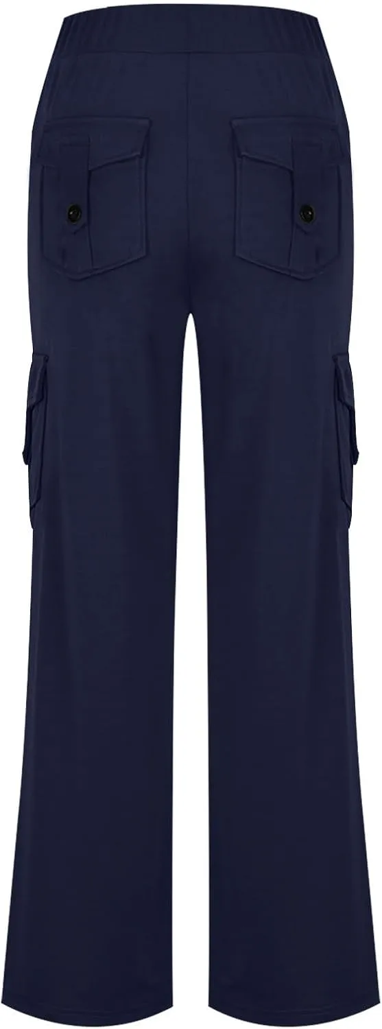 Cargo Yoga Pants with Pockets Womens Wide Leg Pants High Waisted Workout Flare Leggings Lightweight Casual Trousers