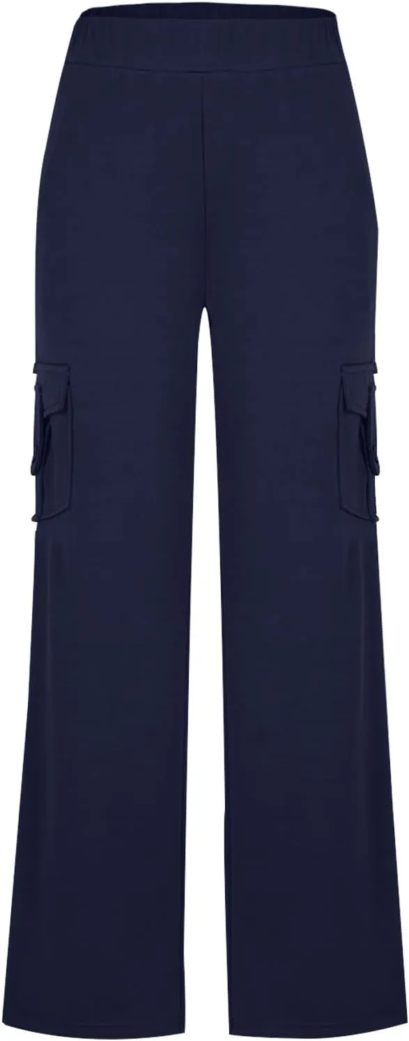 Cargo Yoga Pants with Pockets Womens Wide Leg Pants High Waisted Workout Flare Leggings Lightweight Casual Trousers