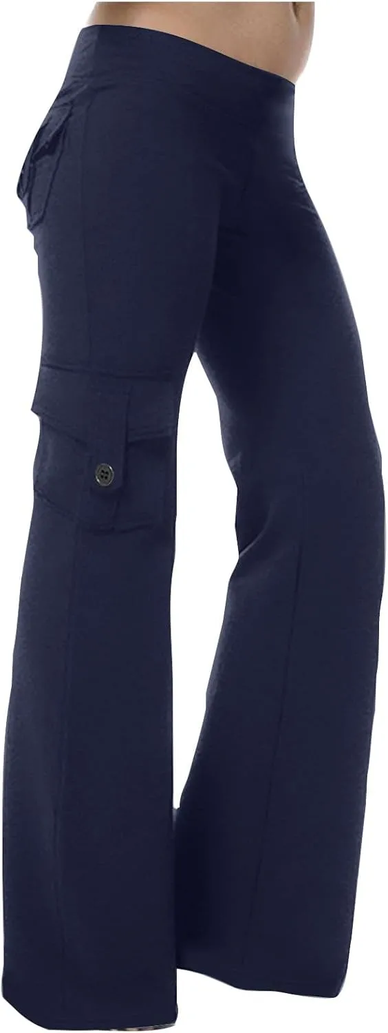 Cargo Yoga Pants with Pockets Womens Wide Leg Pants High Waisted Workout Flare Leggings Lightweight Casual Trousers