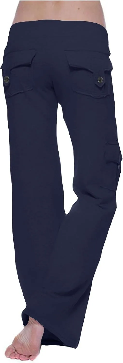 Cargo Yoga Pants with Pockets Womens Wide Leg Pants High Waisted Workout Flare Leggings Lightweight Casual Trousers