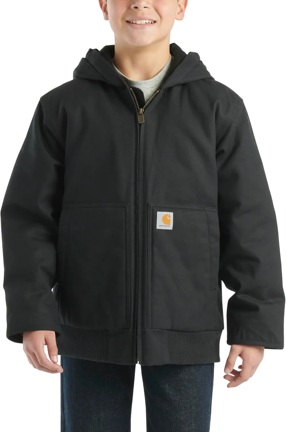 Carhartt Boys' Flannel-Lined Hooded Canvas Insulated Zip-Up Jacket