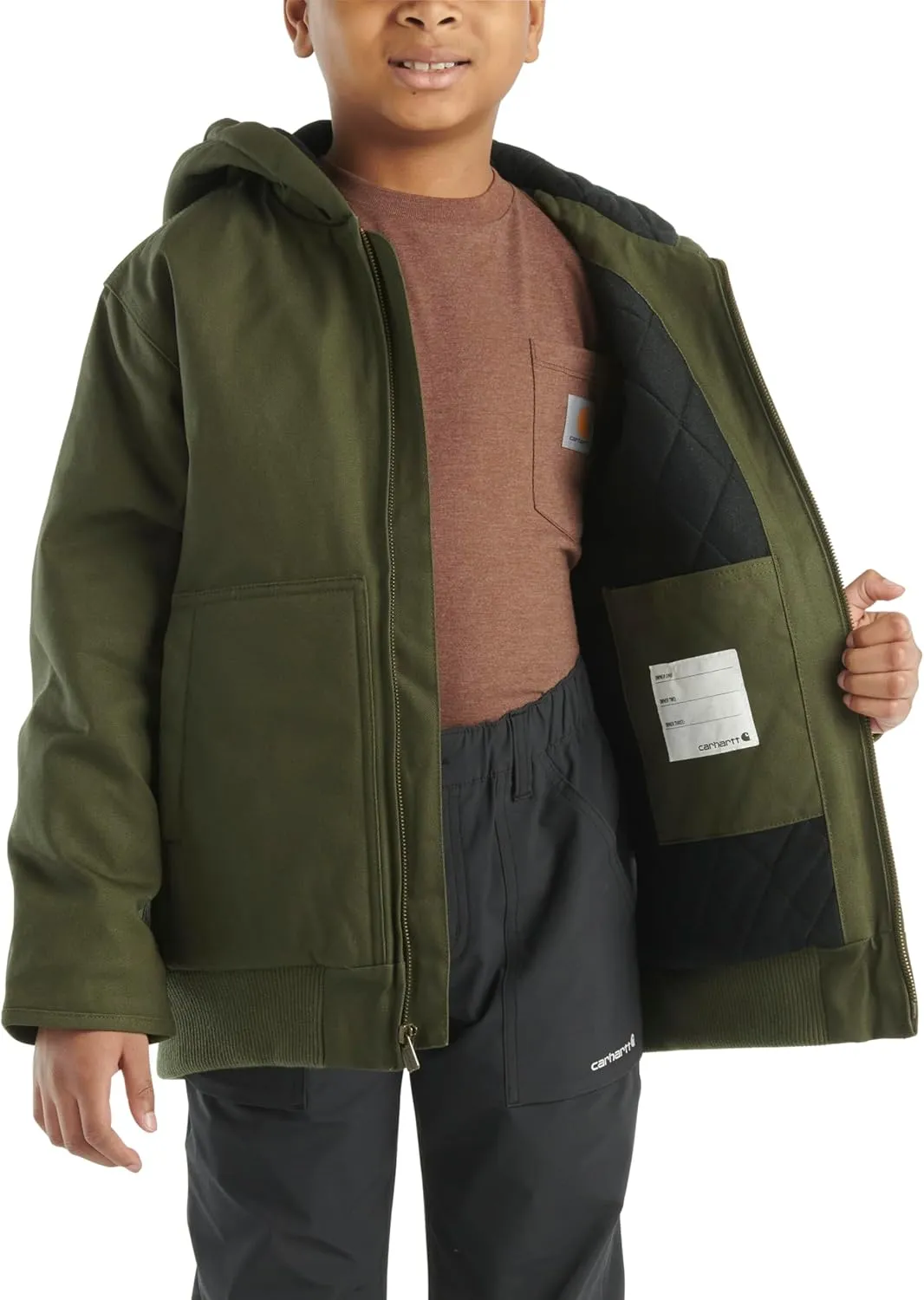 Carhartt Boys' Flannel-Lined Hooded Canvas Insulated Zip-Up Jacket