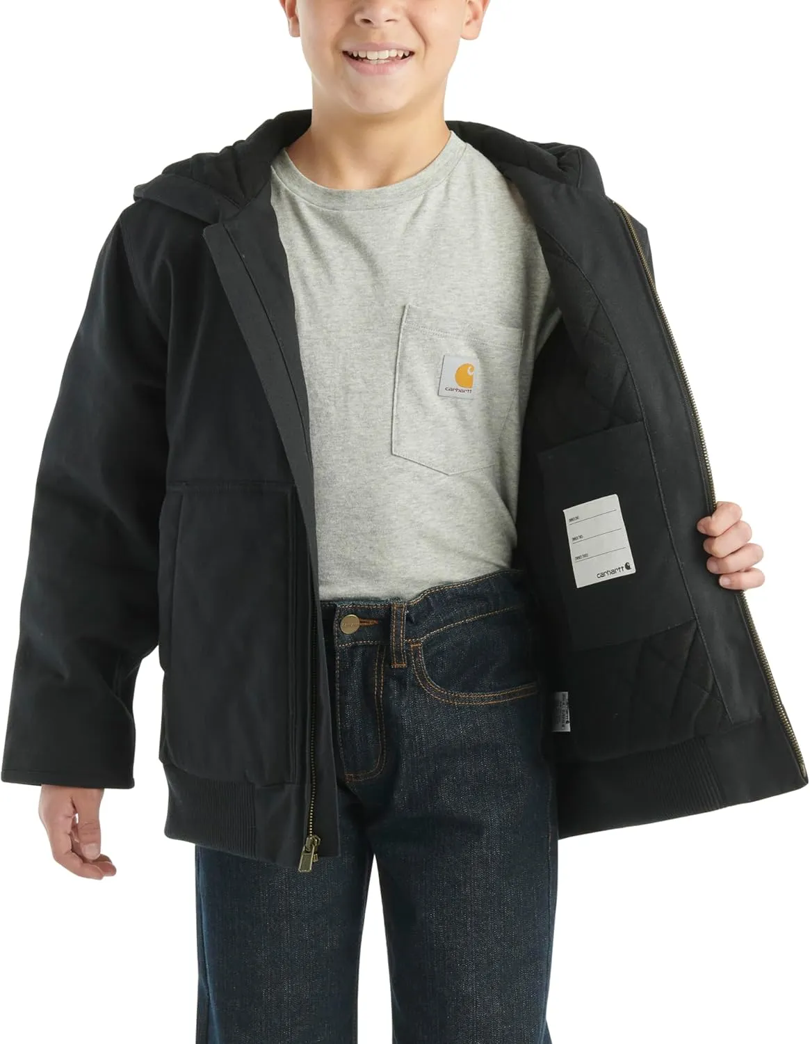 Carhartt Boys' Flannel-Lined Hooded Canvas Insulated Zip-Up Jacket