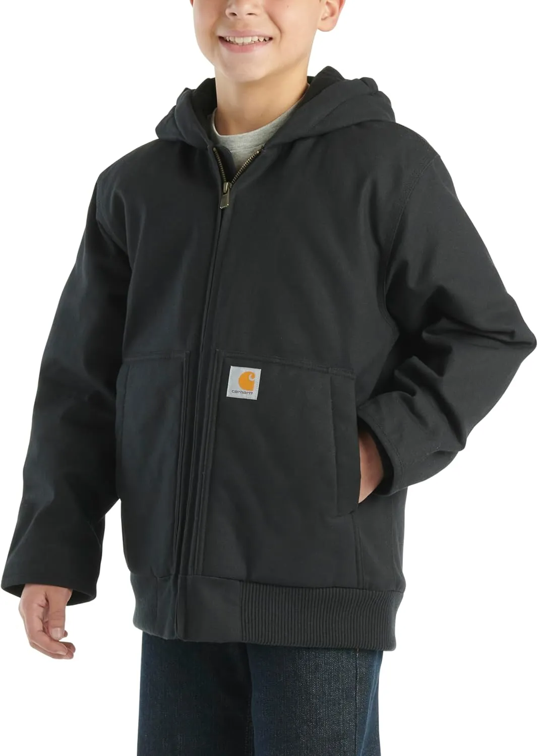 Carhartt Boys' Flannel-Lined Hooded Canvas Insulated Zip-Up Jacket