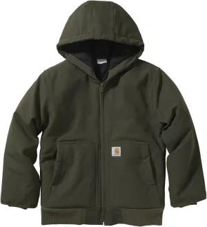 Carhartt Boys' Flannel-Lined Hooded Canvas Insulated Zip-Up Jacket