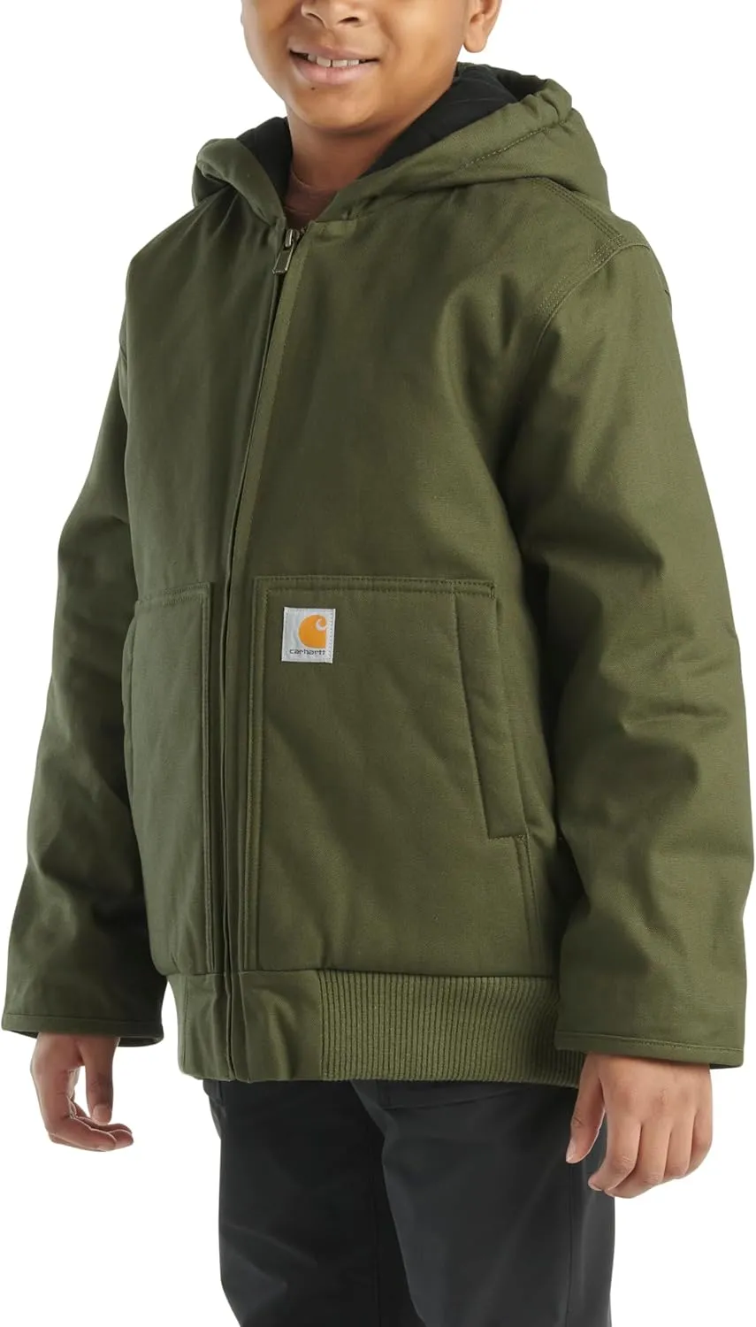 Carhartt Boys' Flannel-Lined Hooded Canvas Insulated Zip-Up Jacket