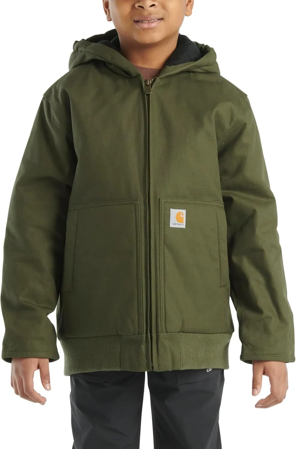 Carhartt Boys' Flannel-Lined Hooded Canvas Insulated Zip-Up Jacket