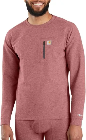 Carhartt Men's Force Heavyweight Thermal Base Layer Long Sleeve Pocket Shirt, Fired Brick Heather, Large