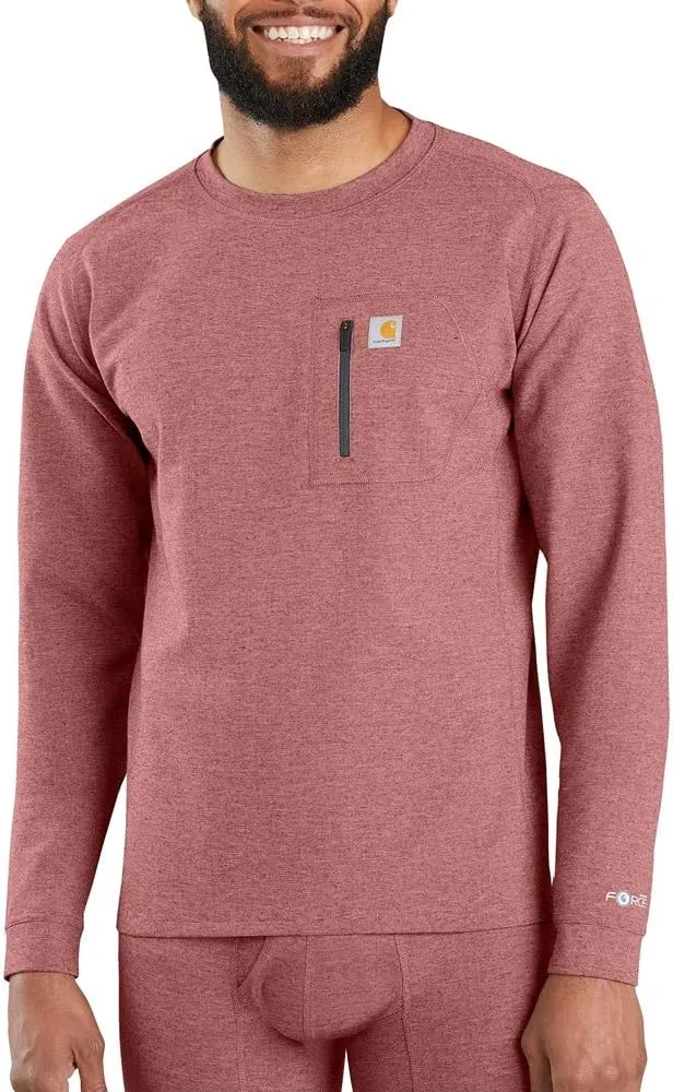 Carhartt Men's Force Heavyweight Thermal Base Layer Long Sleeve Pocket Shirt, Fired Brick Heather, Large