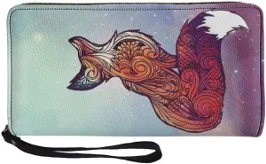 Cartoon Fox Women Wallet Fashionable Design Pretty Patterns Zip Around Clutch Purse With Wristlet Strap