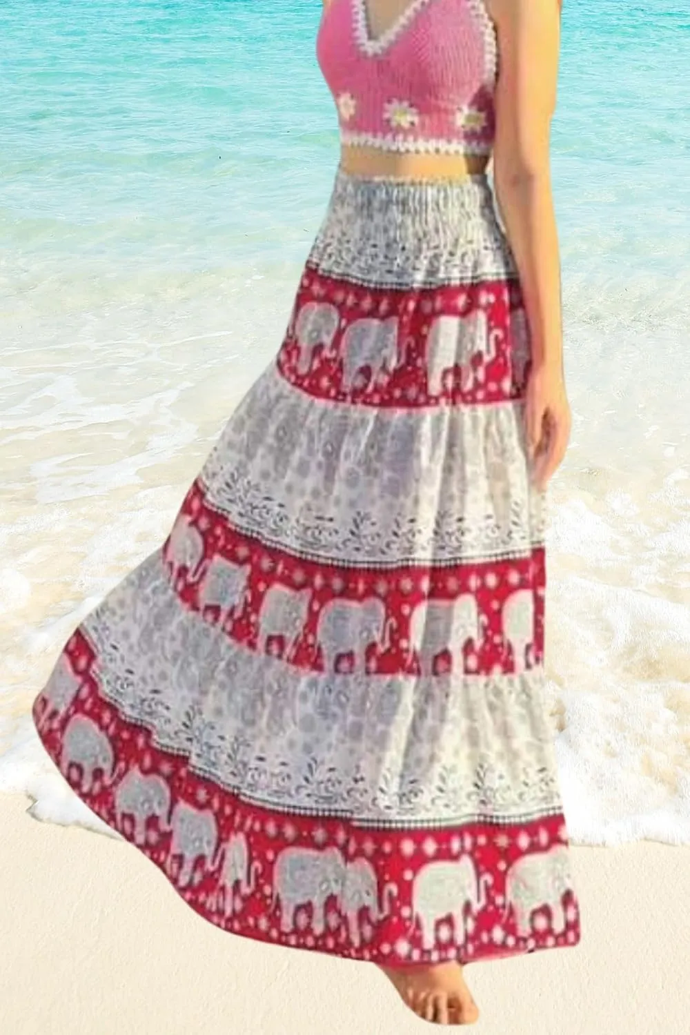 Casual Maxi High Waisted Lightweight Silky Soft Flowy Ruffle Cute Trendy Boho Hippy Long Skirts for Women, Elastic Waistband