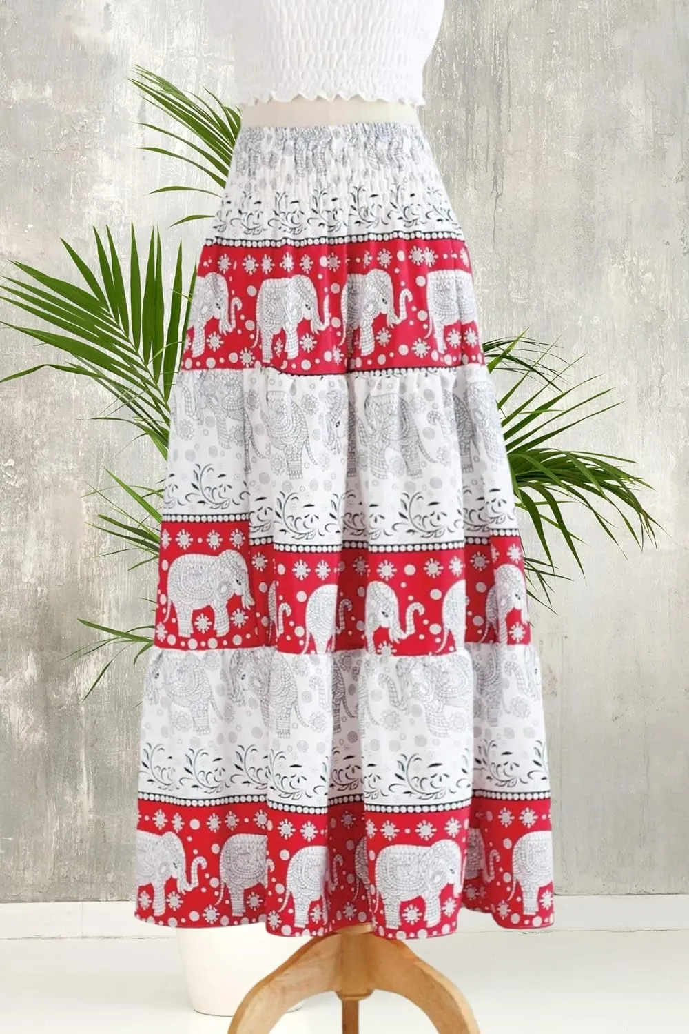 Casual Maxi High Waisted Lightweight Silky Soft Flowy Ruffle Cute Trendy Boho Hippy Long Skirts for Women, Elastic Waistband