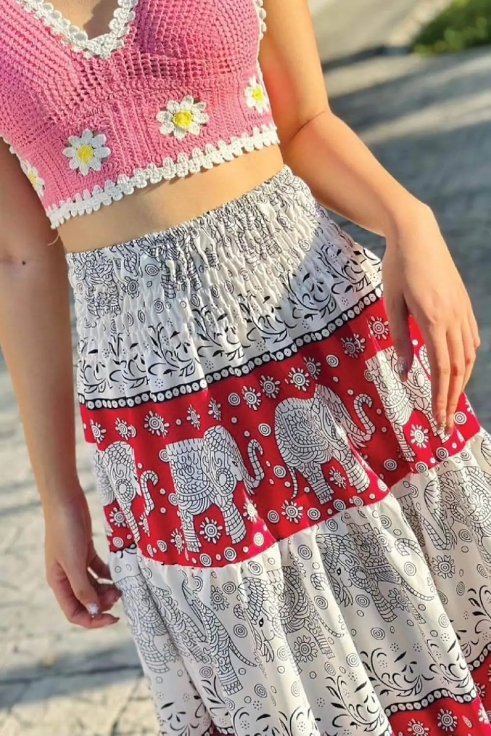 Casual Maxi High Waisted Lightweight Silky Soft Flowy Ruffle Cute Trendy Boho Hippy Long Skirts for Women, Elastic Waistband