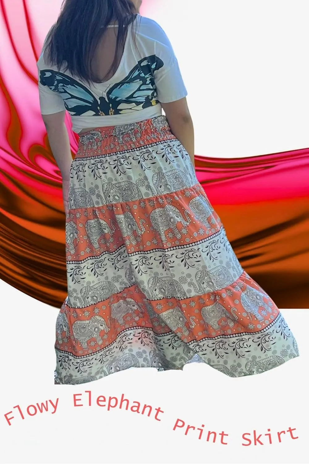 Casual Maxi High Waisted Lightweight Silky Soft Flowy Ruffle Cute Trendy Boho Hippy Long Skirts for Women, Elastic Waistband