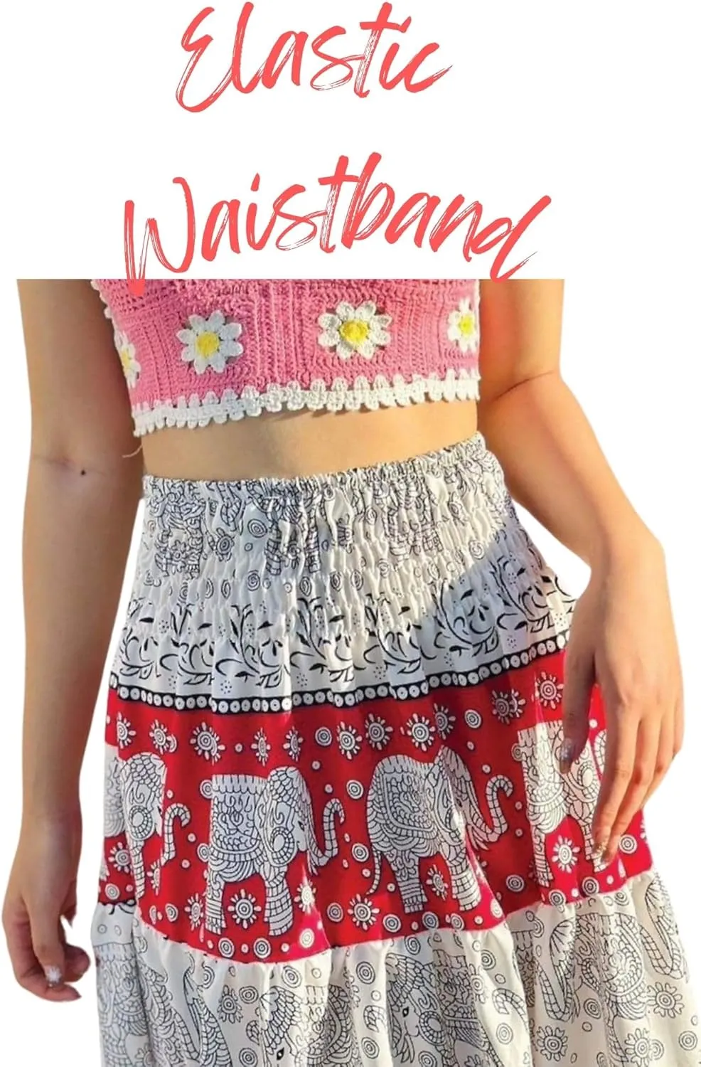Casual Maxi High Waisted Lightweight Silky Soft Flowy Ruffle Cute Trendy Boho Hippy Long Skirts for Women, Elastic Waistband
