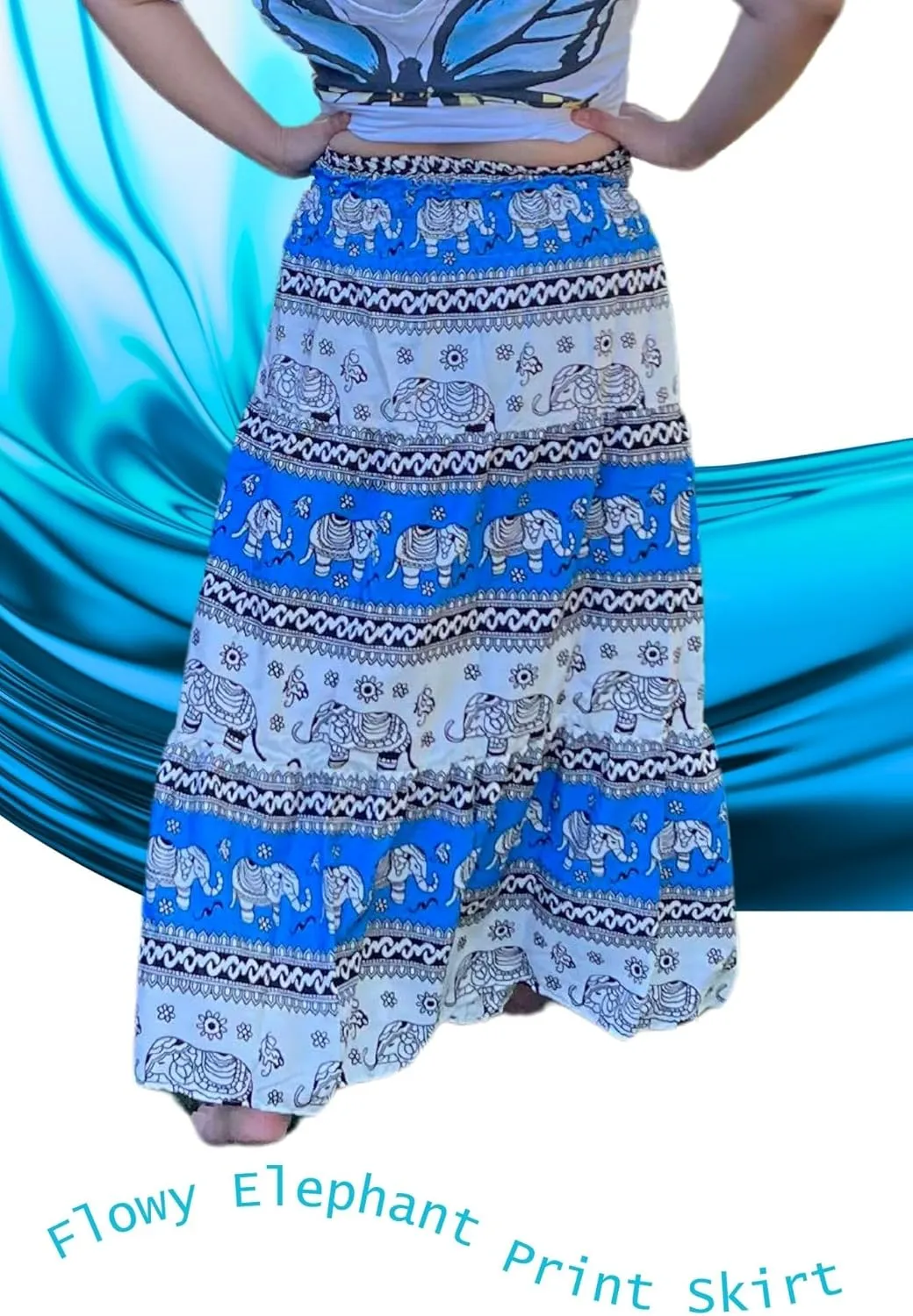 Casual Maxi High Waisted Lightweight Silky Soft Flowy Ruffle Cute Trendy Boho Hippy Long Skirts for Women, Elastic Waistband