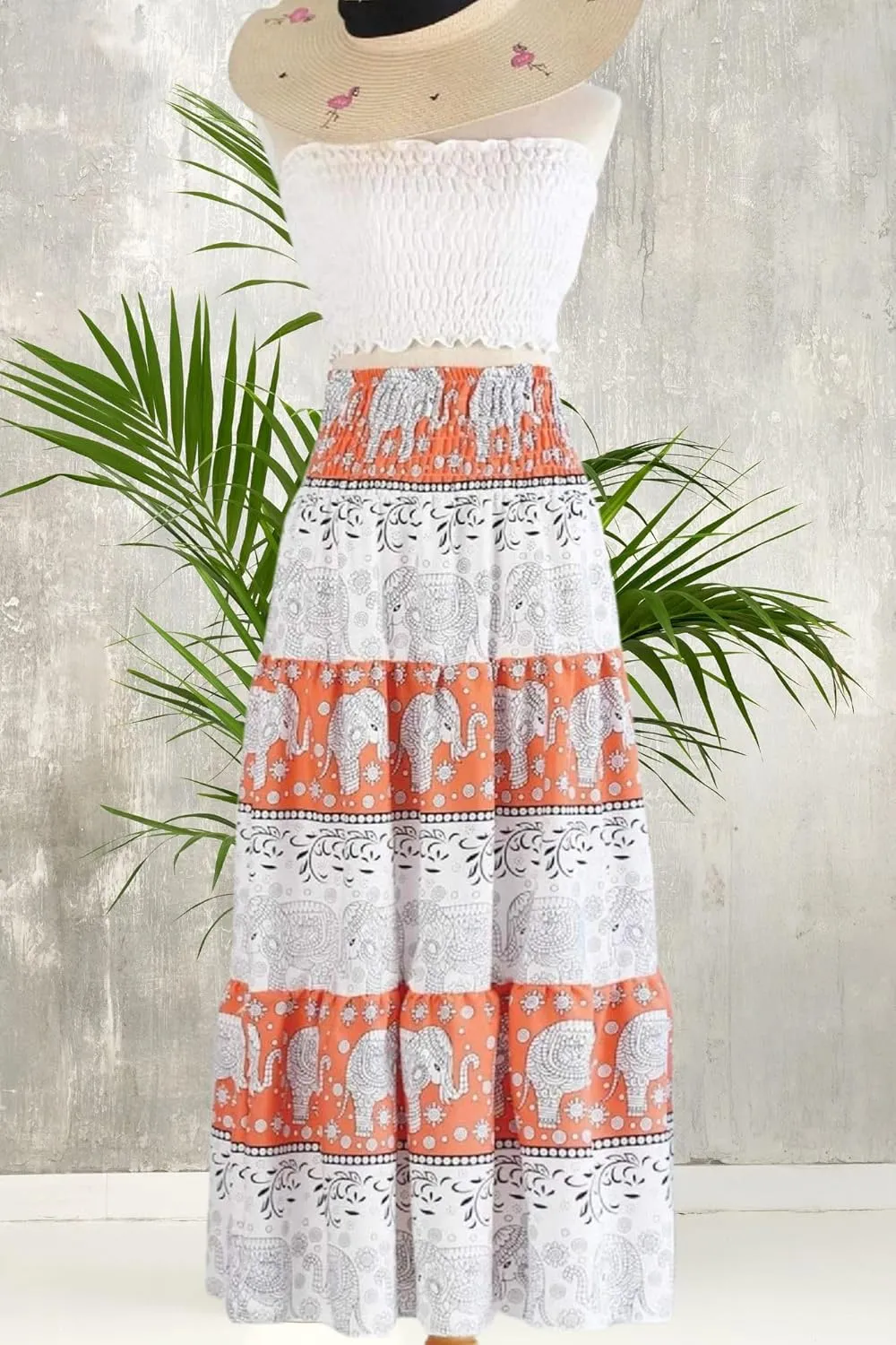 Casual Maxi High Waisted Lightweight Silky Soft Flowy Ruffle Cute Trendy Boho Hippy Long Skirts for Women, Elastic Waistband