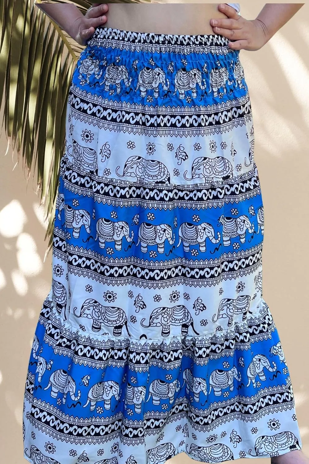 Casual Maxi High Waisted Lightweight Silky Soft Flowy Ruffle Cute Trendy Boho Hippy Long Skirts for Women, Elastic Waistband