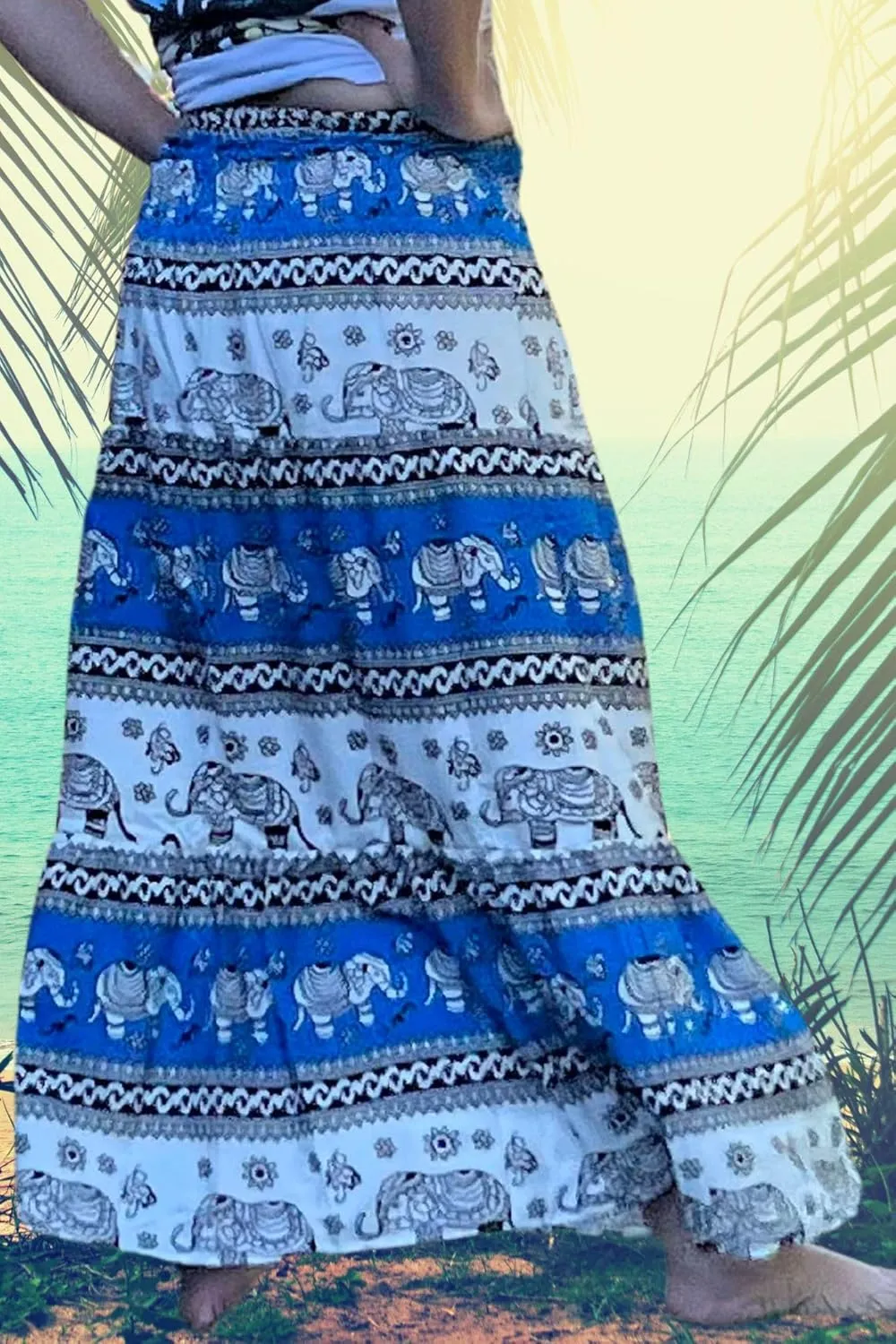 Casual Maxi High Waisted Lightweight Silky Soft Flowy Ruffle Cute Trendy Boho Hippy Long Skirts for Women, Elastic Waistband