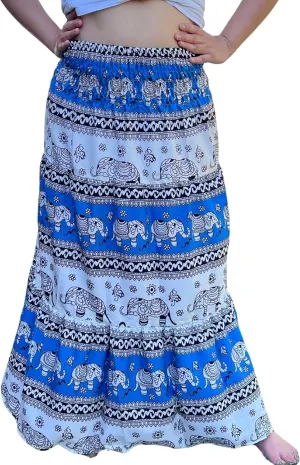 Casual Maxi High Waisted Lightweight Silky Soft Flowy Ruffle Cute Trendy Boho Hippy Long Skirts for Women, Elastic Waistband
