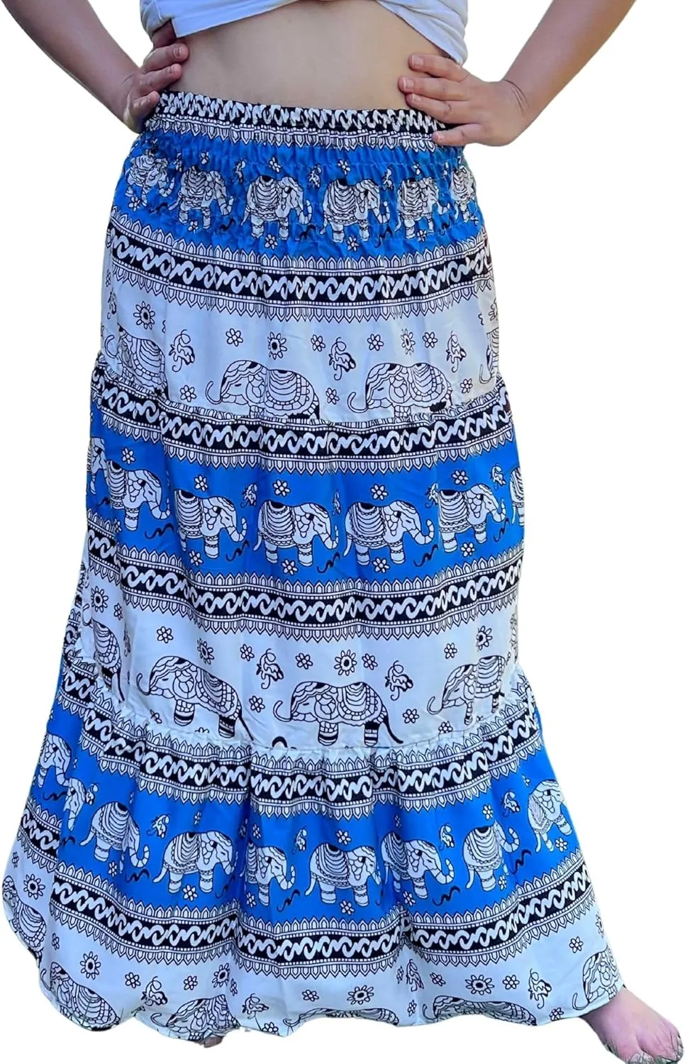 Casual Maxi High Waisted Lightweight Silky Soft Flowy Ruffle Cute Trendy Boho Hippy Long Skirts for Women, Elastic Waistband