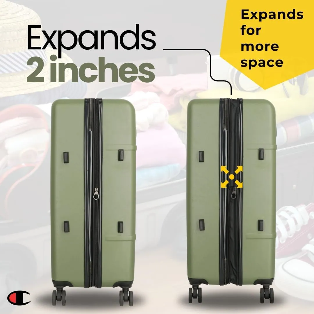 Champion 3-Piece Luggage Set - 21 25 29 Hardshell Suitcases with 8 Spinner Wheels - Expandable Carry-On & Checked Luggage - Durable ABS Material - Travel Bags - Airline Approved - Chive