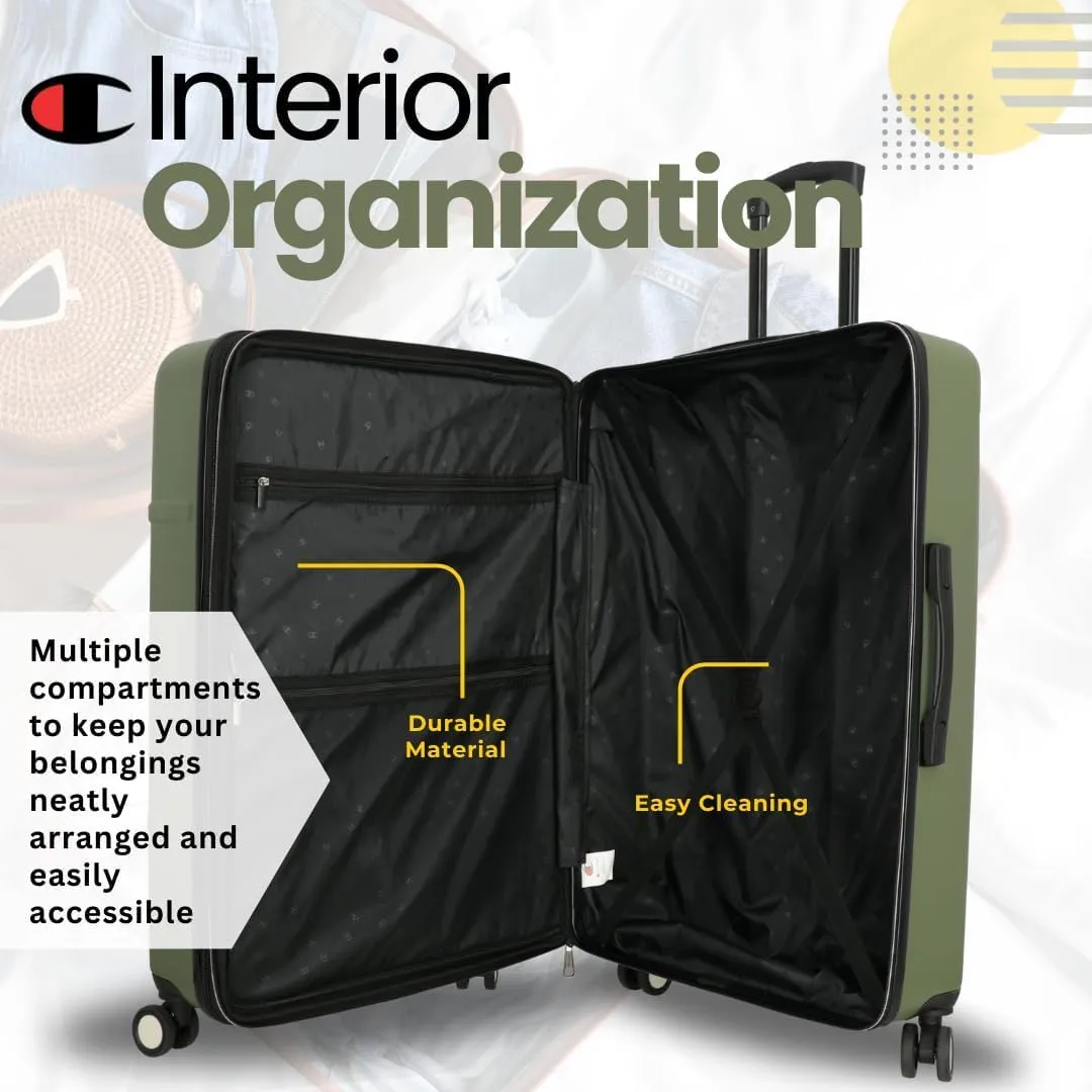 Champion 3-Piece Luggage Set - 21 25 29 Hardshell Suitcases with 8 Spinner Wheels - Expandable Carry-On & Checked Luggage - Durable ABS Material - Travel Bags - Airline Approved - Chive