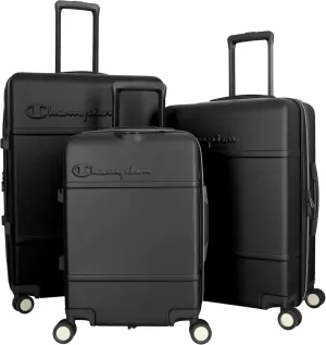 Champion 3-Piece Luggage Set - 21 25 29 Hardshell Suitcases with 8 Spinner Wheels - Expandable Carry-On & Checked Luggage - Durable ABS Material - Travel Bags - Airline Approved - True Black