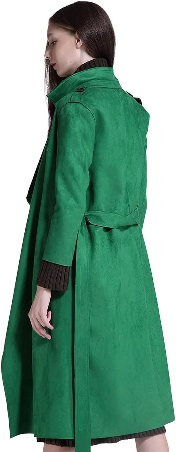 CHARTOU Women's Faux Suede Cascade Front 3/4 Sleeve Belted Wrap Trench Coat