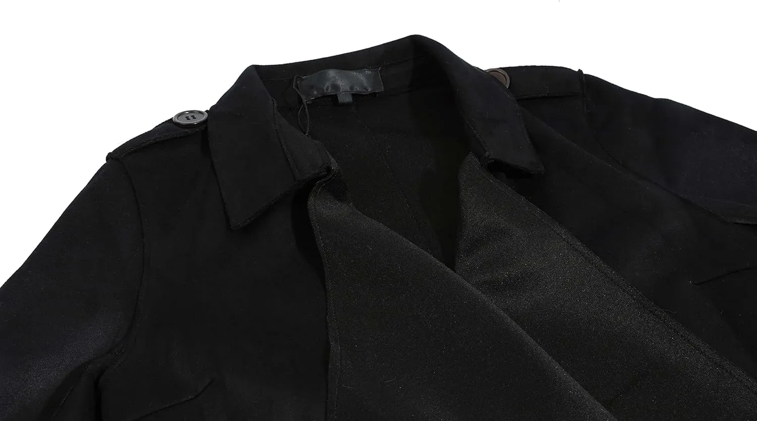 CHARTOU Women's Faux Suede Cascade Front 3/4 Sleeve Belted Wrap Trench Coat