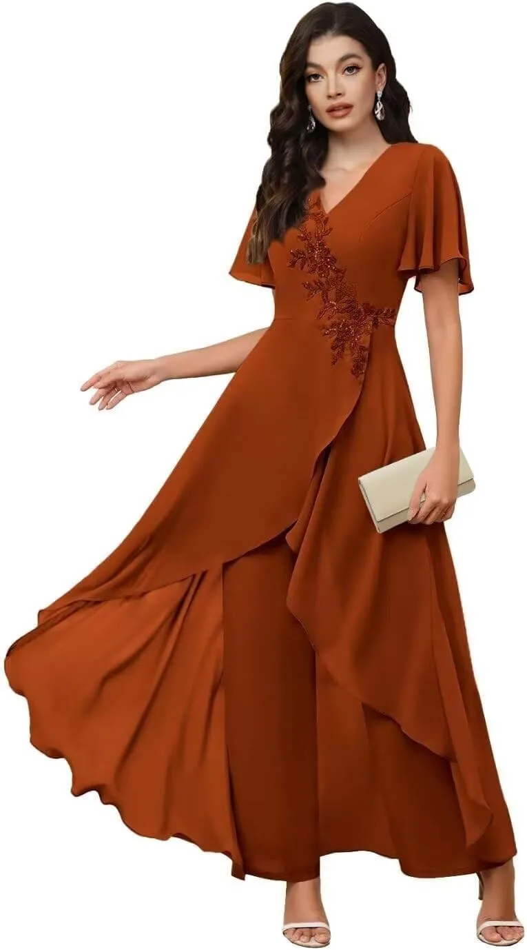 Chiffon Mother of The Bride Pant Suits for Wedding Guest Dresses Formal Outfit Womens Jumpsuit