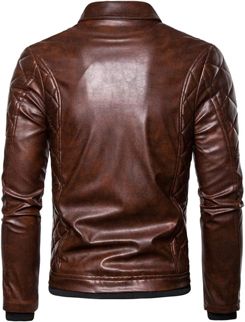 chouyatou Men's Removable Fur Collar Sherpa Lined Steampunk Faux Leather Jacket