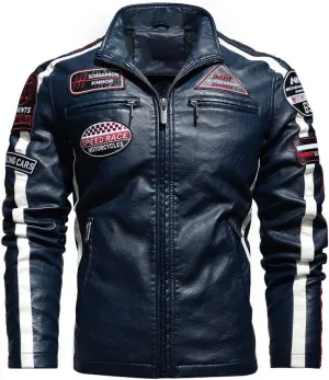 chouyatou Men's Thermal Fleece Lined Patchwork Moto Racer Faux Leather Jacket