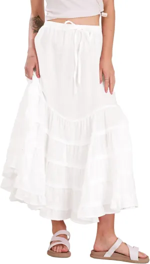 chouyatou Women's Boho Ruffle Swing Mermaid Maxi Skirt High Elastic Waist Tiered Beach Party Long Skirt