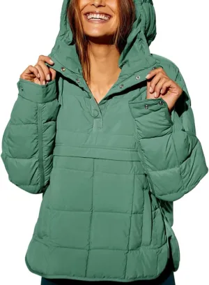 chouyatou Women's Quilted Pullover Puffer Jacket Packable Hooded Oversize Winter Coat Tops