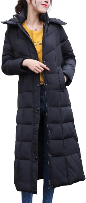 chouyatou Women's Winter Over Knee Removable Hooded Maxi Long Puffer Down Coat