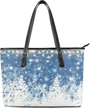 Christmas Pattern Women's Tote Shoulder Bag Ladies Fashionable Leather Handbag for School Work Travel Use