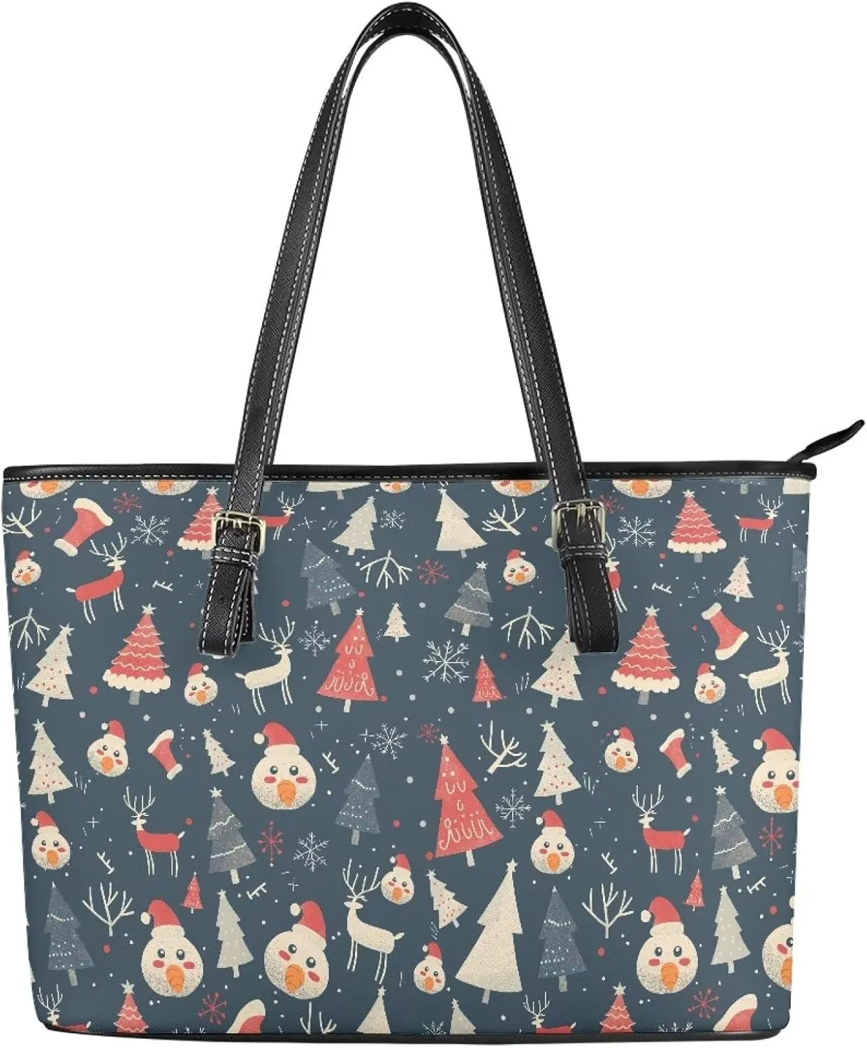 Christmas Pattern Women's Tote Shoulder Bag Ladies Fashionable Leather Handbag for School Work Travel Use