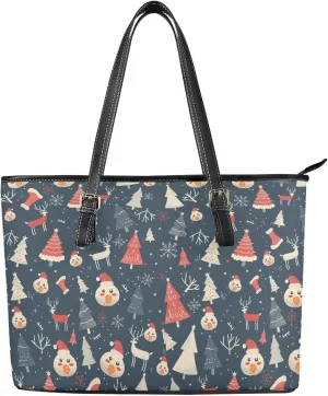 Christmas Pattern Women's Tote Shoulder Bag Ladies Fashionable Leather Handbag for School Work Travel Use