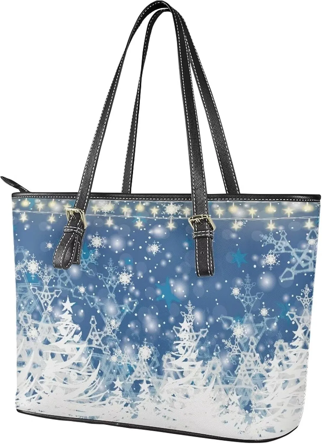 Christmas Pattern Women's Tote Shoulder Bag Ladies Fashionable Leather Handbag for School Work Travel Use