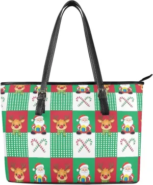 Christmas Pattern Women's Tote Shoulder Bag Ladies Fashionable Leather Handbag for School Work Travel Use