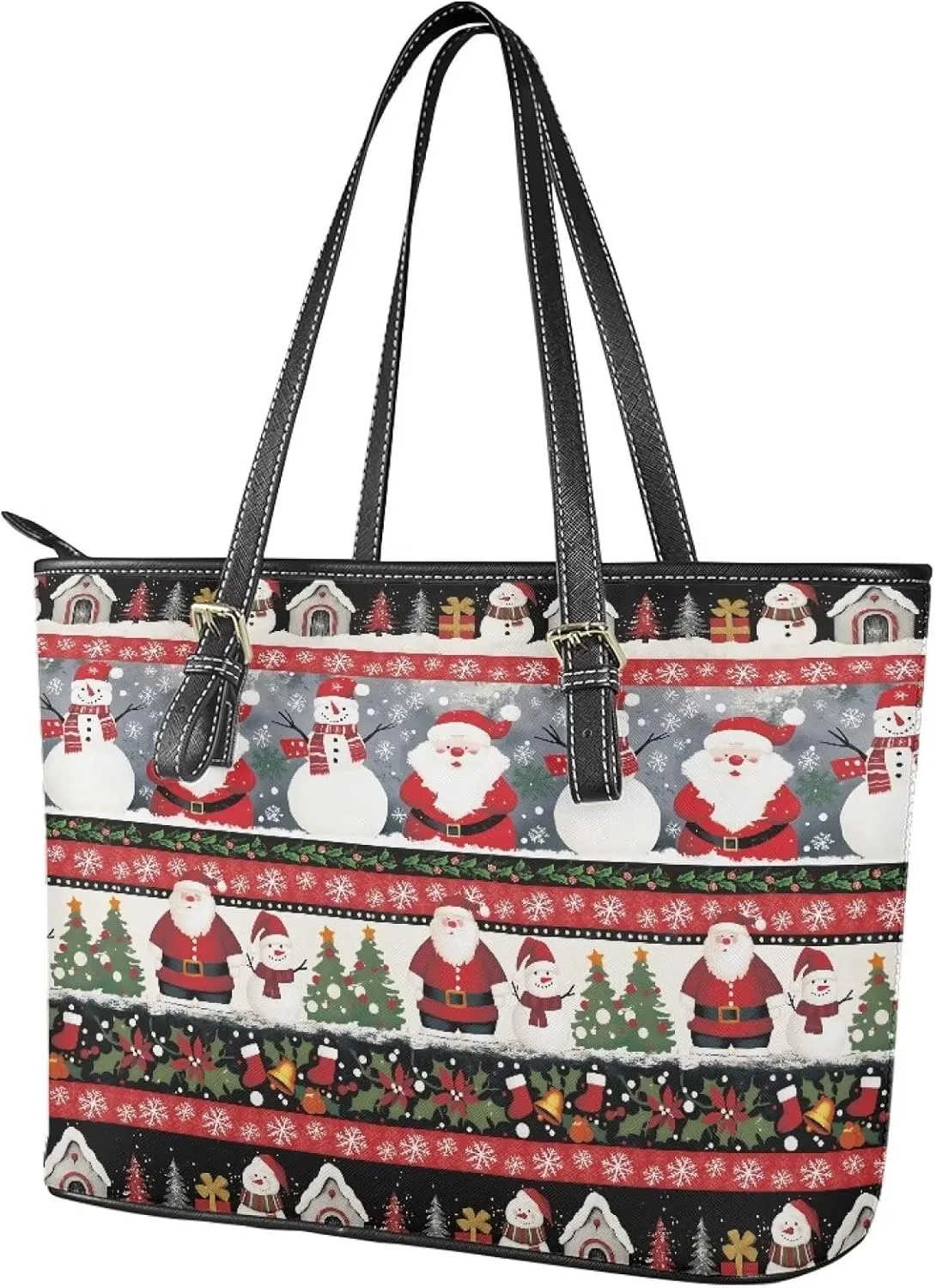Christmas Pattern Women's Tote Shoulder Bag Ladies Fashionable Leather Handbag for School Work Travel Use