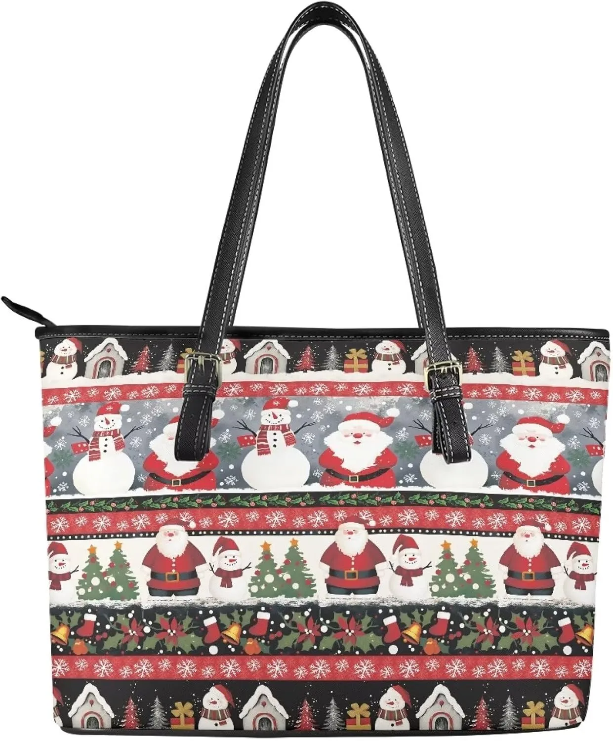 Christmas Pattern Women's Tote Shoulder Bag Ladies Fashionable Leather Handbag for School Work Travel Use