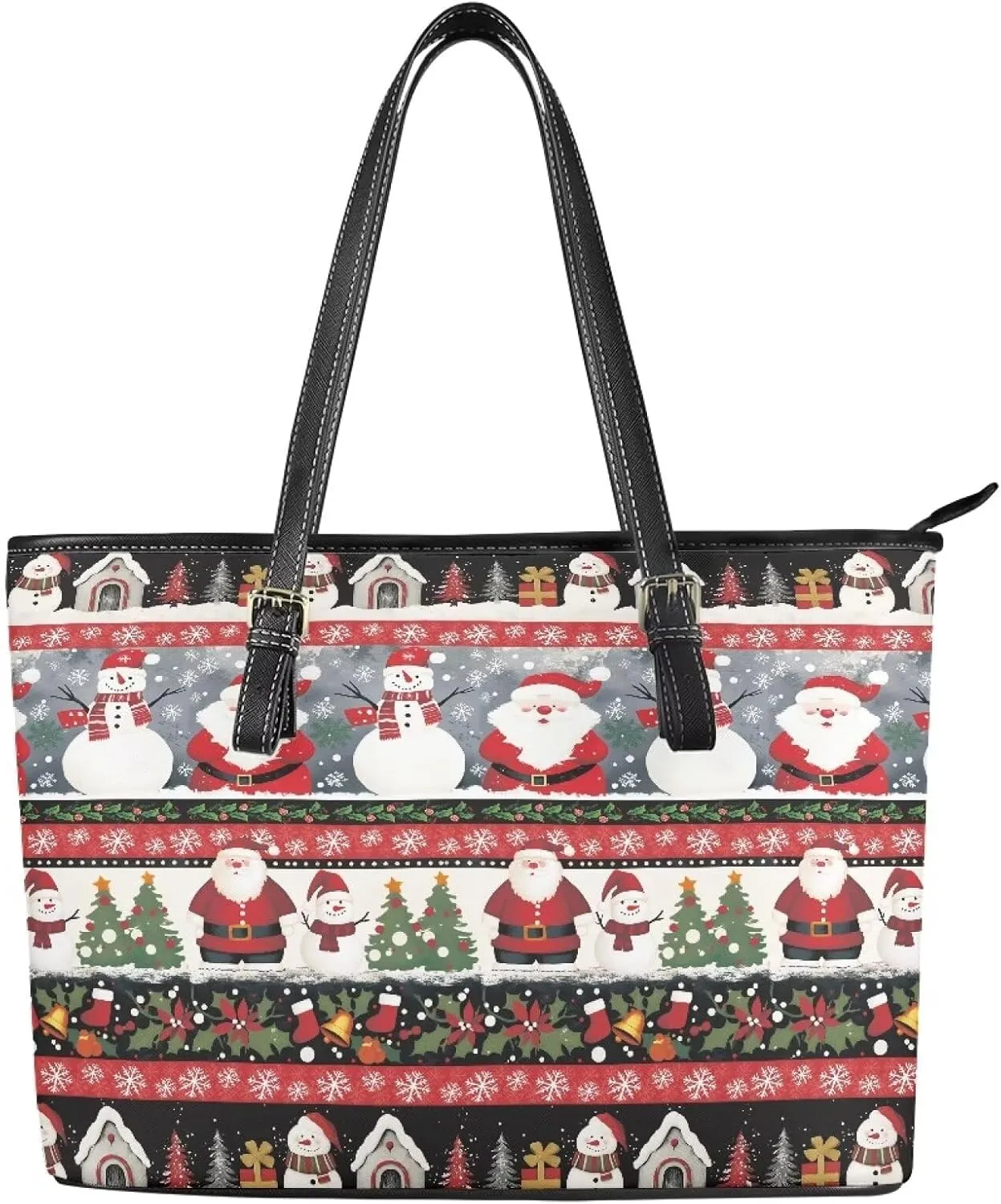 Christmas Pattern Women's Tote Shoulder Bag Ladies Fashionable Leather Handbag for School Work Travel Use