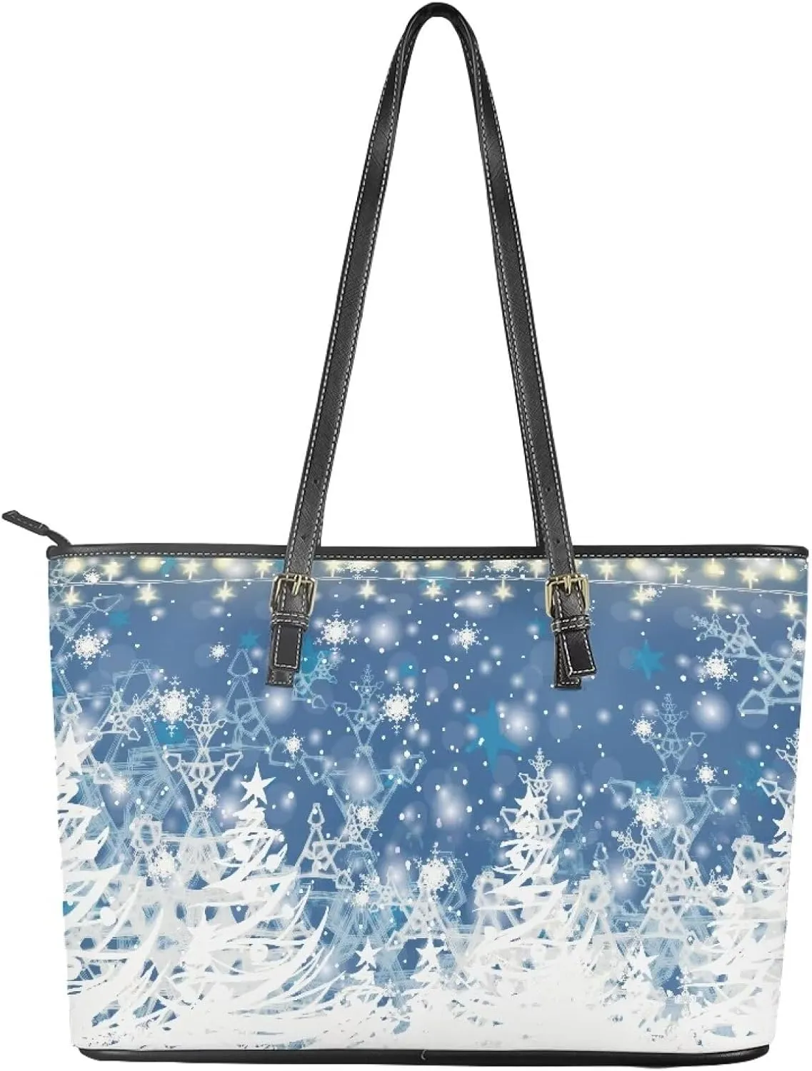 Christmas Pattern Women's Tote Shoulder Bag Ladies Fashionable Leather Handbag for School Work Travel Use