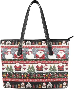 Christmas Pattern Women's Tote Shoulder Bag Ladies Fashionable Leather Handbag for School Work Travel Use