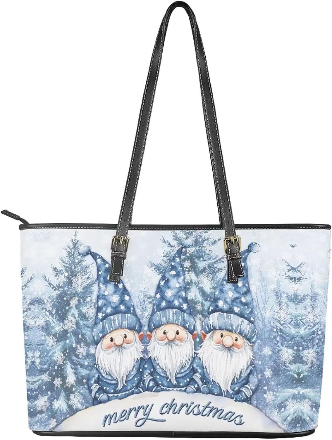 Christmas Pattern Women's Tote Shoulder Bag Ladies Fashionable Leather Handbag for School Work Travel Use