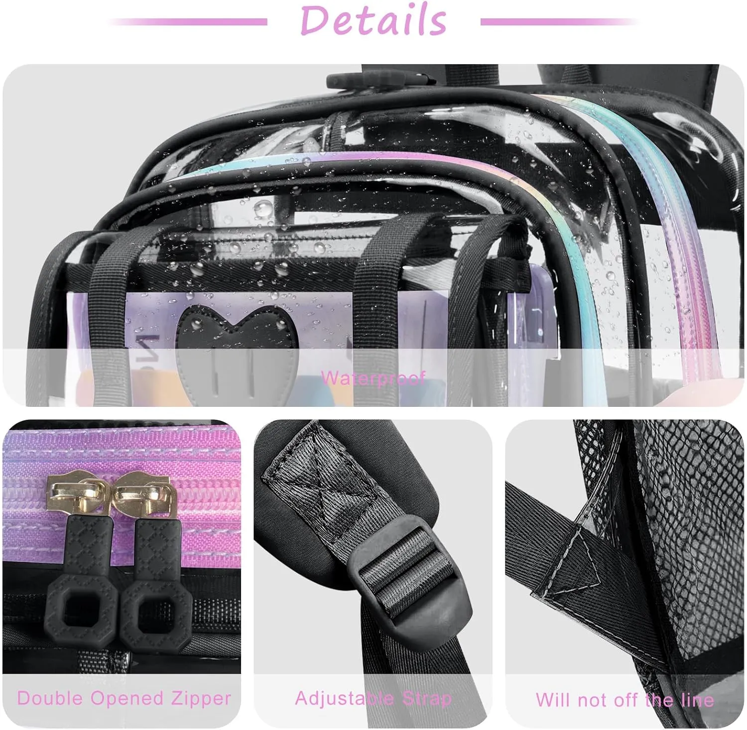 Clear Backpack - Heavy Duty Transparent Bookbag with Mesh Pockets for School, Gym, Travel(Black)