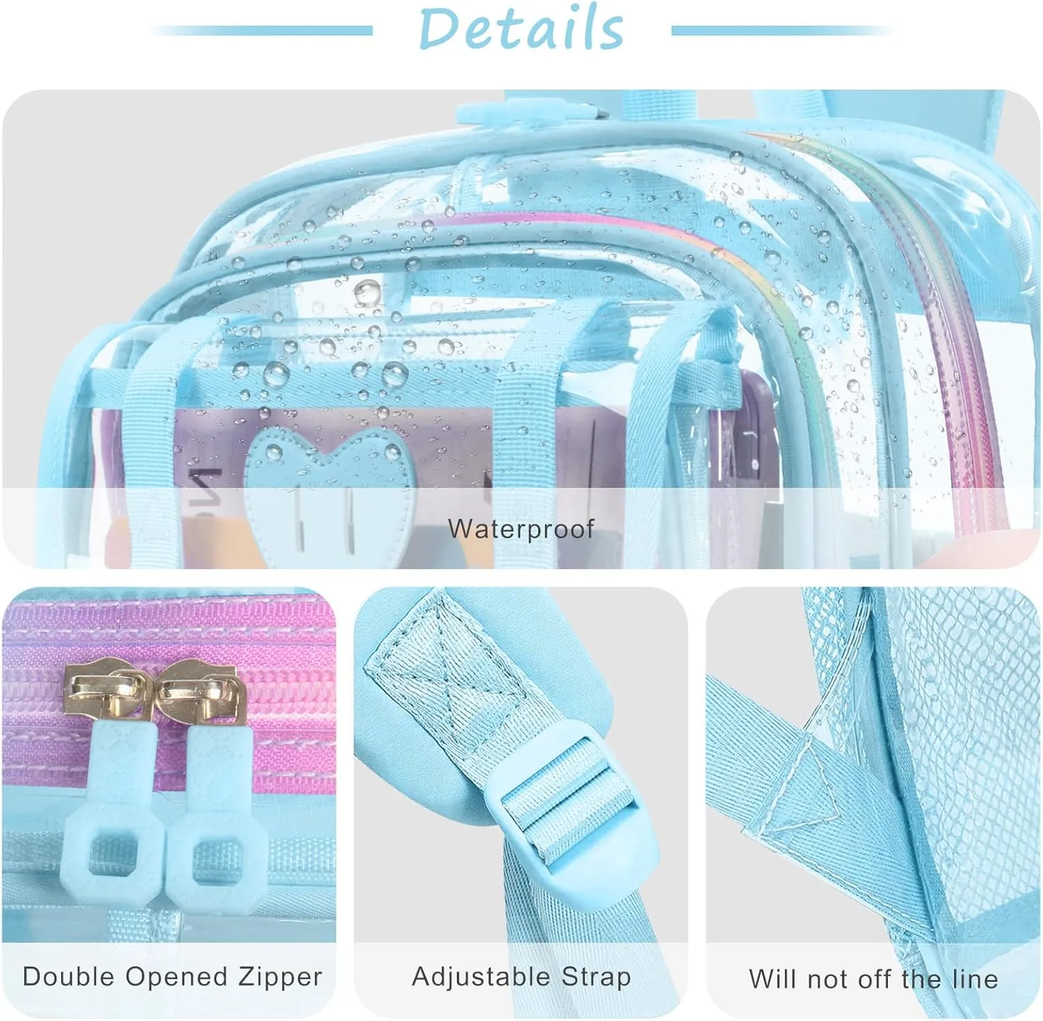 Clear Backpack - Heavy Duty Transparent Bookbag with Mesh Pockets for School, Gym, Travel(Blue)