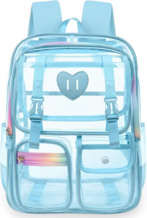 Clear Backpack - Heavy Duty Transparent Bookbag with Mesh Pockets for School, Gym, Travel(Blue)